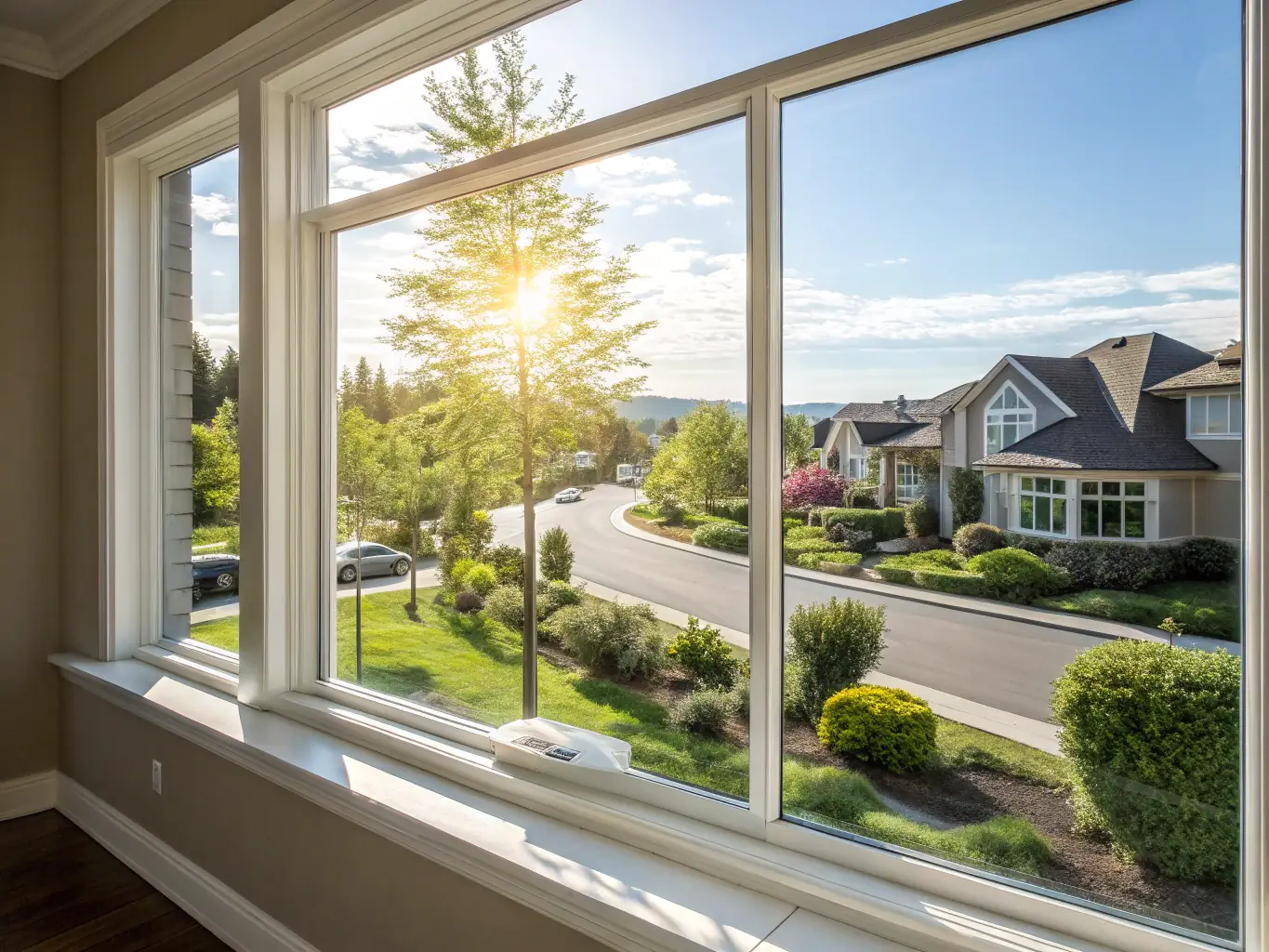 A close-up shot of sparkling clean windows with a clear view of the outside, emphasizing the quality of Czysta Chata's window washing service.
